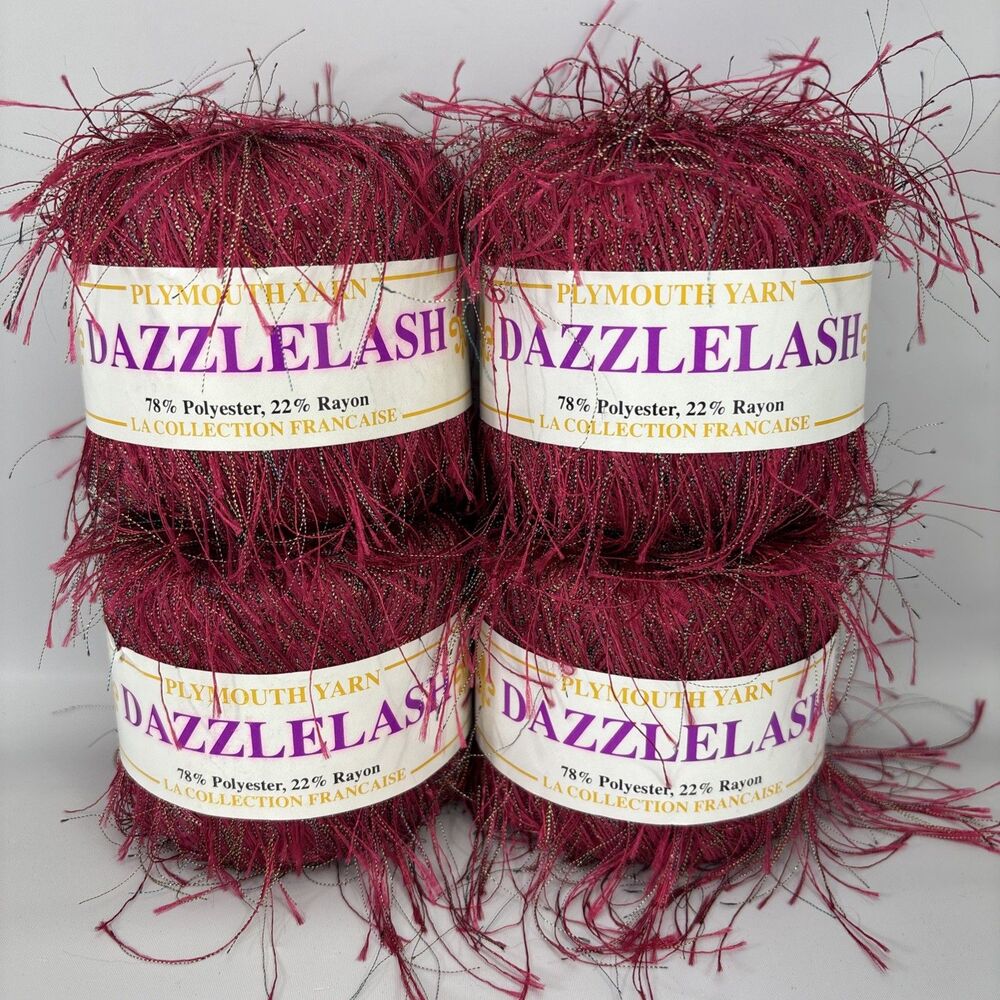 4 Plymouth Yarn Dazzlelash Eyelash Red Metallic “Shower Of Flowers” Discontinued